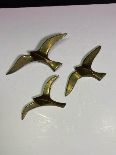 MCM-Style Brass Flying Bird Wall Plaques
