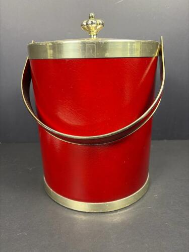 Kraftware Red Ice Bucket With Brass Trim and Handle