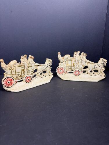 Heavy Pair of Cast Iron Howell Co. Stagecoach Bookends