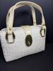 White Woven Handbag With Gold-Tone Hardware