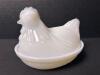 Very Small Milk Glass Hen on Nest Covered Dish