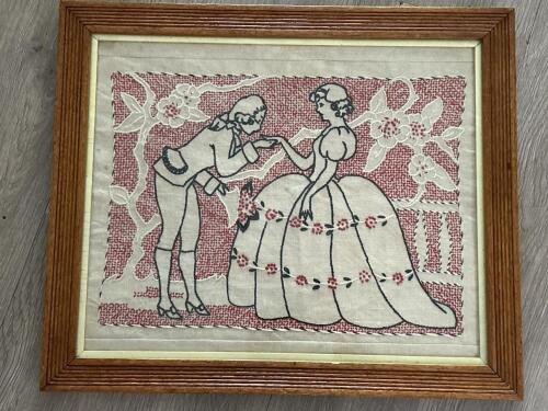 Crewel Embroidery In Vintage Wood Frame - 20&rdquo;x17&rdquo;