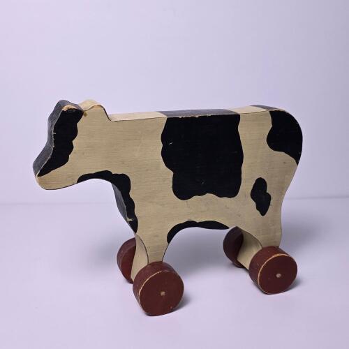 Wooden Cow Pull Toy with Painted Spots