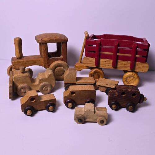 Wooden Toy Vehicles and Tractor Trailer Assortment