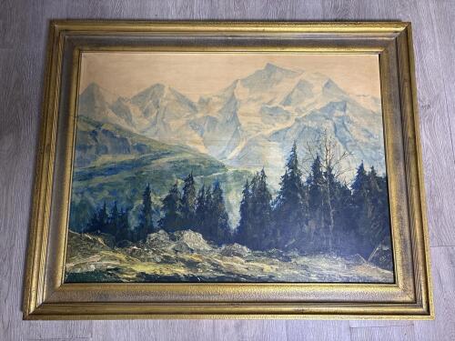 29"x 37" Framed Landscape Wall Art Jungfrau Mountain Scene