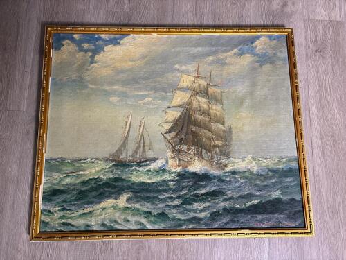 25"x 31" Maritime Oil Painting in the Manner of 20th Century Marine Art