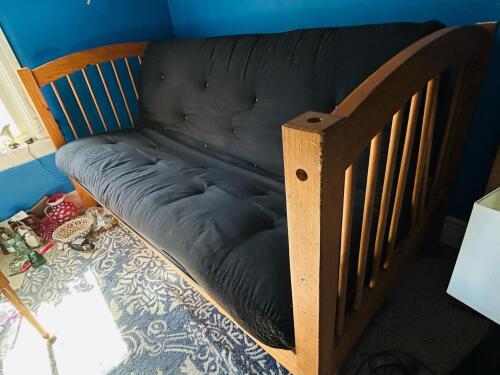 Wood Futon Sofa Bed with Black Mattress - P/U in N. Andover, MA