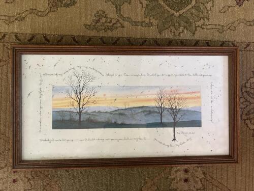Framed D. Morgan Print With Tree and Sunset Scene, 1990
