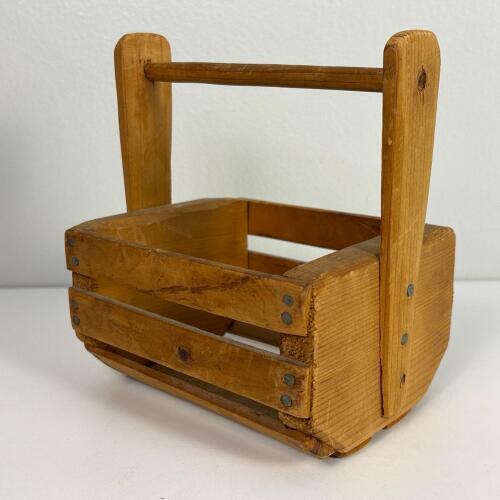 Wooden Slat Basket with Handle