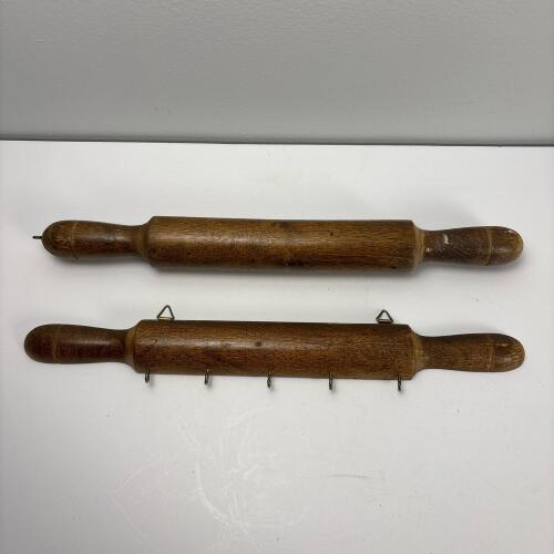 Vintage Wooden Rolling Pin & Matching Rack with Hooks