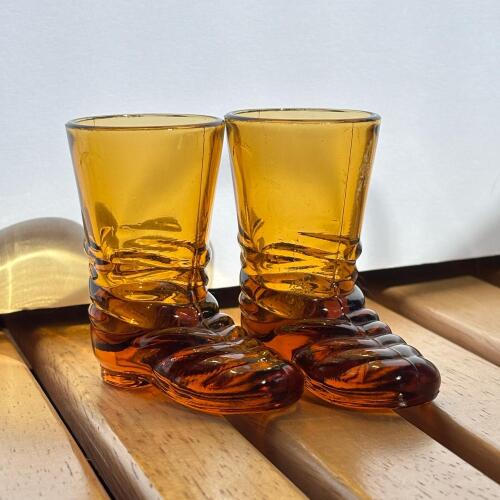 Amber Boot Shaped Glass Shot Glasses with Star Mark