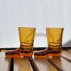 Amber Boot Shaped Glass Shot Glasses with Star Mark - 3