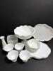 Milk Glass Serving Pieces in Grape and Scalloped Motif