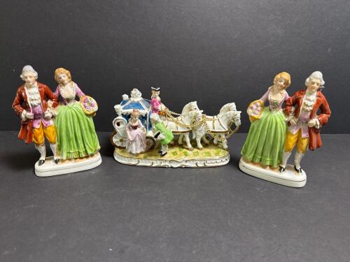 Occupied Japan Porcelain Figurines and Carriage Group
