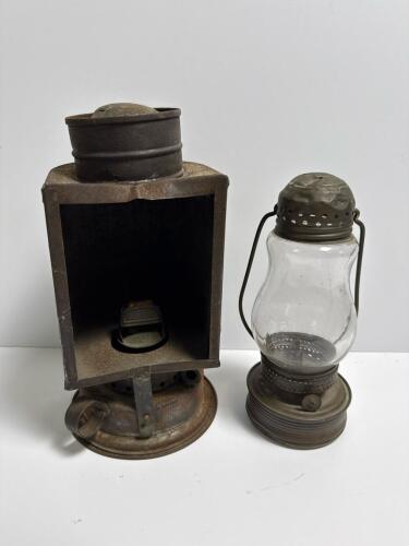 Antique Simplex Lantern and Small Hurricane Oil Lamp