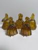 Amber Iridescent Glass Lady Figurines in Victorian-Style Dress