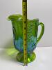 Green Iridescent Grape-Pattern Pitcher With Matching Goblets and Creamer - 3