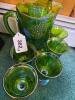 Green Iridescent Grape-Pattern Pitcher With Matching Goblets and Creamer - 4