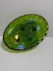 Carnival Glass Fruit Pattern Footed Bowl in Green Iridescent Finish