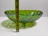 Carnival Glass Fruit Pattern Footed Bowl in Green Iridescent Finish - 2