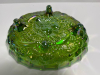 Carnival Glass Fruit Pattern Footed Bowl in Green Iridescent Finish - 4