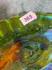 Carnival Glass Fruit Pattern Footed Bowl in Green Iridescent Finish - 5