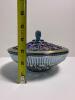Blue Iridescent Pressed Glass Covered Candy Dish - 2