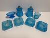 Blue Hobnail-Style Glassware Pieces