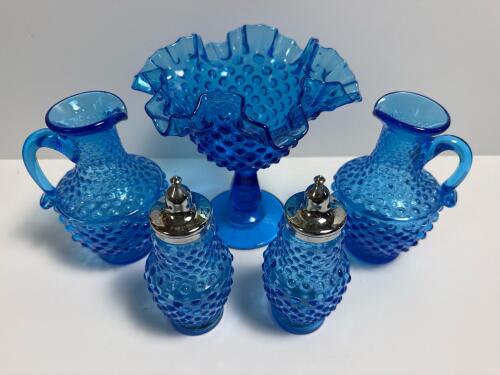 Kanawha Blue Hobnail Glassware Assortment