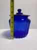 Cobalt Blue Pressed Glass Floral Pattern Jar with Lid - 2