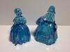 Pair of Iridescent Blue Glass Lady Figurines