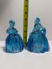 Pair of Iridescent Blue Glass Lady Figurines - 2