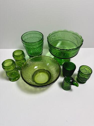 Vintage Assorted Green Glassware