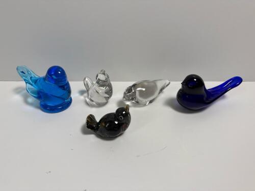 Art Glass Bird Figurines Including Blue Swanson and Cobalt Cobb