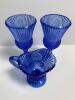 Cobalt Blue Glass Goblets and Creamer with Washington Motif