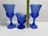 Cobalt Blue Glass Goblets and Creamer with Washington Motif - 2