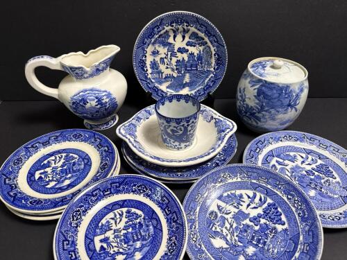 Blue and White Transferware Willow-Style