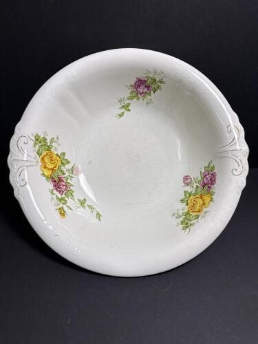 Floral-Decorated Porcelain Bowl with Scalloped Rim