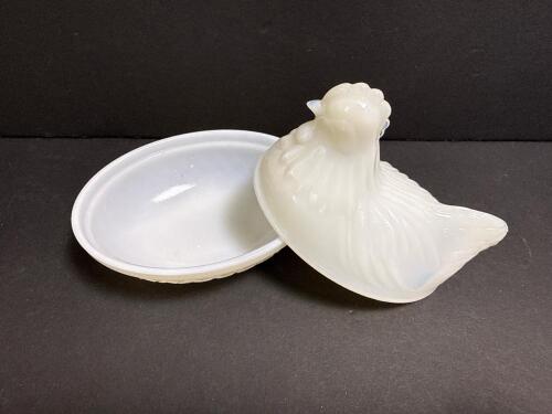 Milk Glass Hen on Nest Covered Dish