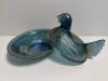 Iridescent Blue Glass Covered Hen Dish in Victorian-Style