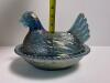 Iridescent Blue Glass Covered Hen Dish in Victorian-Style - 3