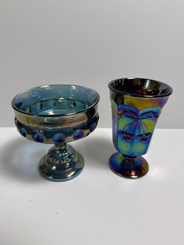 Iridescent Glass Compote and Goblet in Carnival Glass Style