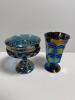 Iridescent Glass Compote and Goblet in Carnival Glass Style