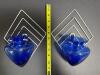 Pair of Blue Glass Hanging Wall Vases with Metal Holders - 2