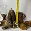 Assorted Metalware with Pitchers, Candle Holders and Basket - 14