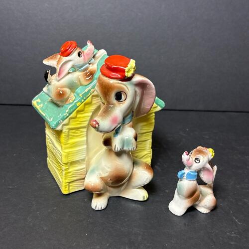 Ceramic Dog Family Bank and Figurine