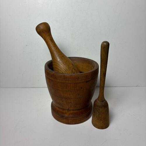 Wooden Mortar with Two Pestles