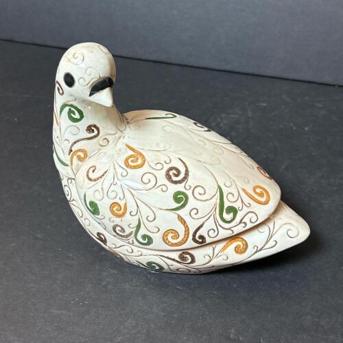 Lidded Ceramic Bird Box With Swirl Pattern