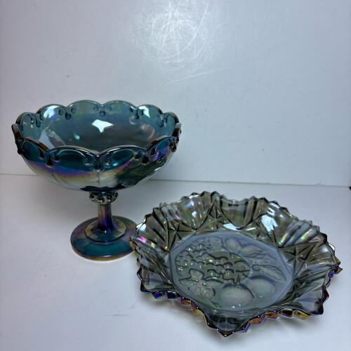 Indiana Glass Compote and Federal Glass Co. Ruffled Bowl