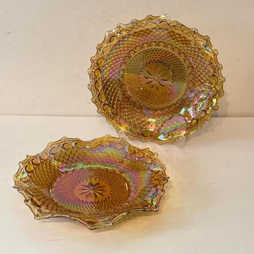 Pair of Amber Carnival Glass Bowls